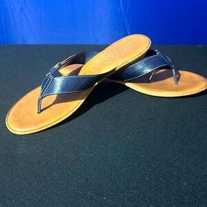 Italian Shoe Makers Flip Flops Sandals Blue Brown Size 10